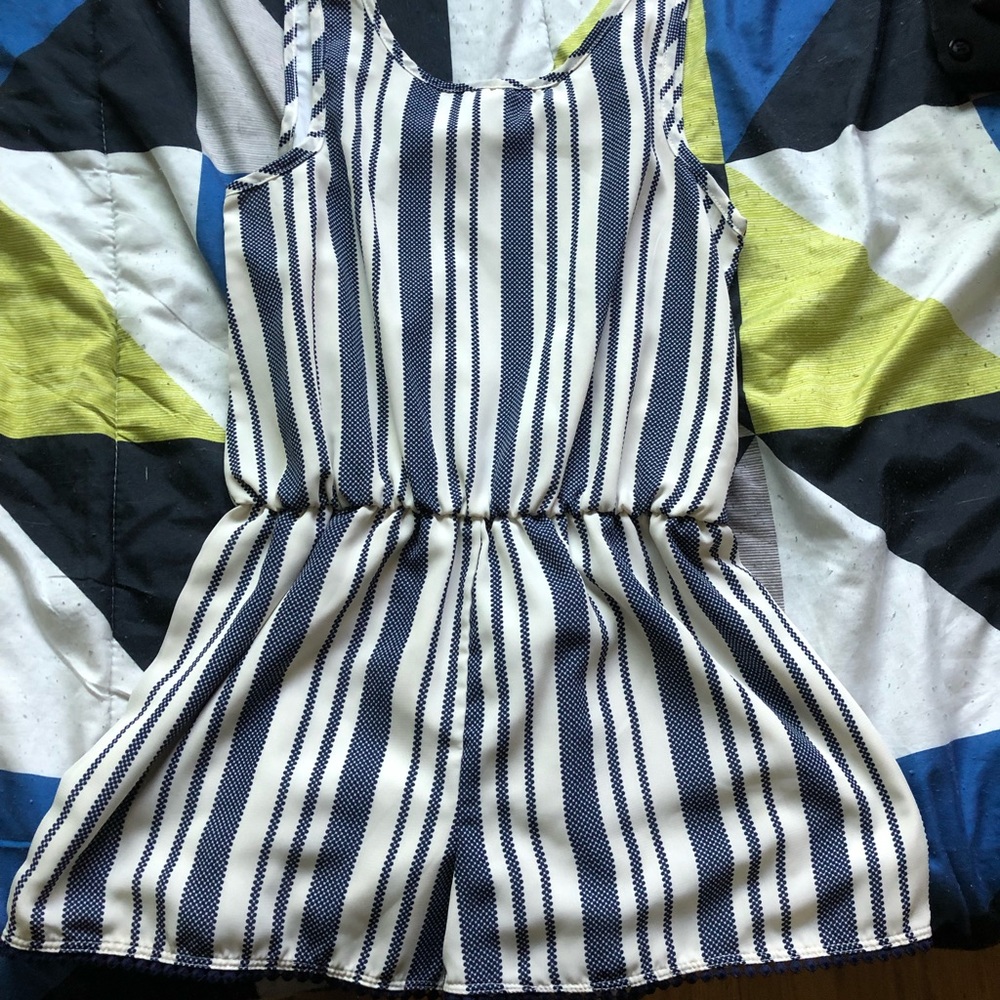 Blue and white striped romper